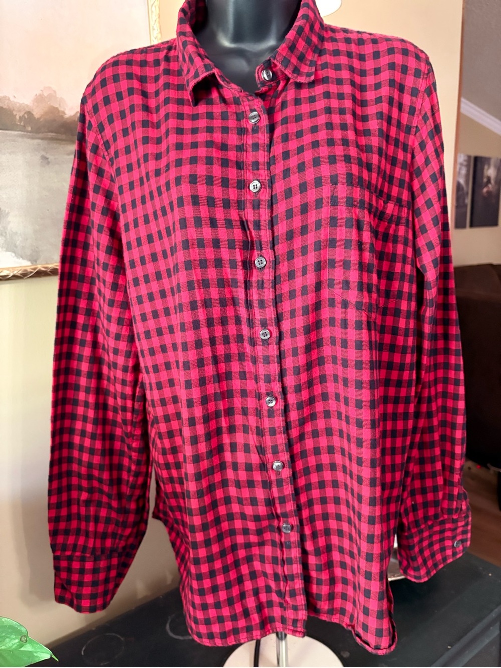 J. Crew Red and Black Checked Button-Down Shirt